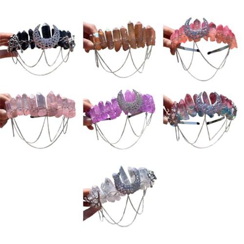 YIGZYCN Quarzkristall-Stirnband, Naturstein für den, Schlaufe, Metallkette, Quasten, Tiara-Krone Boho-Stil für von YIGZYCN