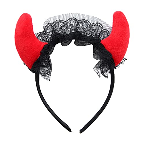 YIGZYCN Red Devil Horn Stirnband Rüschen Spitze Kopfbedeckung für Halloween Party Wear Haarband Cosplay Kopfbedeckung Party von YIGZYCN