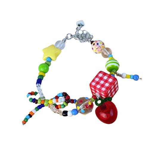 YIGZYCN Retro-Perlenschmuck für Damen, Halskette mit bunten Obst- und Stern-Anhängern, Schmetterlings-Schleifen, Anhänger von YIGZYCN