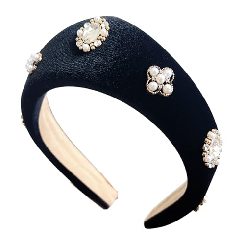 YIGZYCN Schwarze Plüsch -Stirnbänder mit weißen Perlendekoration für Frauen Vintage Holiday Fashion Hair Accessoire für den von YIGZYCN