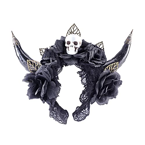 YIGZYCN Simulation Schaf Horn Cosplay Haar Hoop Künstliche Ochsen Horn mit Schädel Karneval Halloween von YIGZYCN