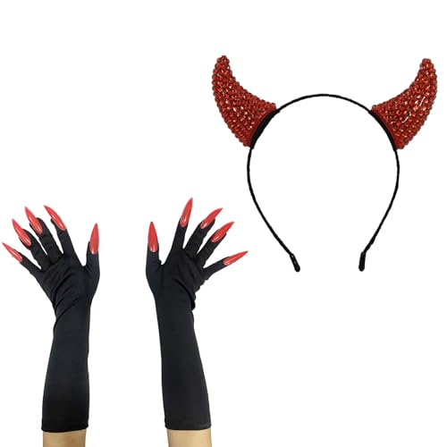 YIGZYCN Strasssteine Devil Horn Stirnbänder Halloween Kopfbedeckung Verstellbares Haar Hoop für Halloween YIGZYCN Strasssteine Devil Horn Stirnbänder Halloween Kopfbedeckung Verstellbares Haar Hoop für Halloween von YIGZYCN