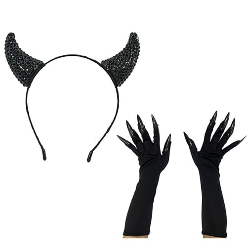 YIGZYCN Strasssteine Devil Horn Stirnbänder Halloween Kopfbedeckung Verstellbares Haar Hoop für Halloween YIGZYCN Strasssteine Devil Horn Stirnbänder Halloween Kopfbedeckung Verstellbares Haar Hoop für Halloween von YIGZYCN