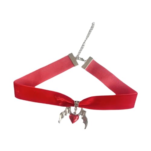 YIGZYCN Trendige schwarz-leuchtende, samtige Chokerkette, Damenkette, Teufelsflügel und Herz-Anhänger, Halsschmuck, Ornament, trendige, samtige Ketten für Frauen von YIGZYCN