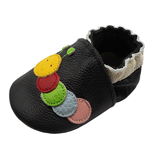 YIHAKIDS Baby-Schuhe, Mädchen, Jungen, weiches Leder, Kinder, Hausschuhe aus weichem Leder, erste Schritte, Chenille-Schwarz., 23 EU von YIHAKIDS