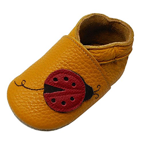 YIHAKIDS Baby-Schuhe, Mädchen, Jungen, weiches Leder, Kinder, Hausschuhe aus weichem Leder, erste Schritte, Orange, 19/20 EU von YIHAKIDS