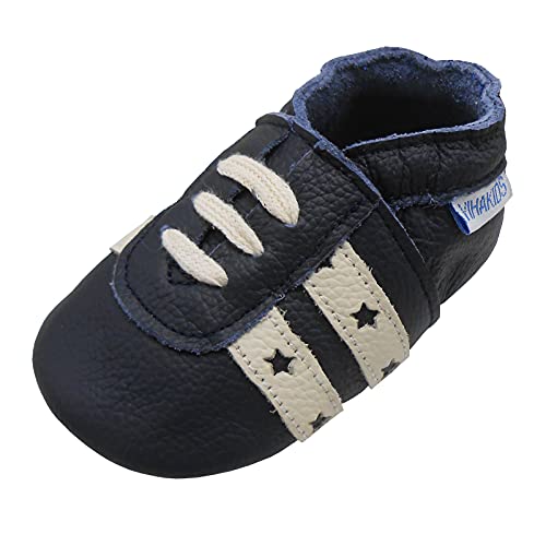 YIHAKIDS Babyschuhe für Mädchen, Jungen, weiches Leder, Baby, Kinder, Hausschuhe aus weichem Leder, Schuhe für Mädchen, Jungen, erste Schritte, 0 – 6 Monate – 2 Jahre, blau, 24/25 EU von YIHAKIDS