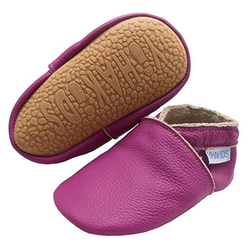 YIHAKIDS Krabbelschuhe Baby Lauflernschuhe Jungen Mädchen Weicher Leder Babyhausschuhe Kleinkind Einfarbig rutschfeste Lederschuhe mit Gummisohle für Baby (Size L, Violett, 12-18 Monate, 23 EU) von YIHAKIDS