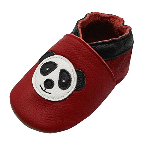 YIHAKIDS Krabbelschuhe Baby Weiche Leder Lauflernschuhe Kleinkind Lederschuhe Hausschuhe Babyschuhe Lederpuschen Lernlaufschuhe Mokassins(Size L, Rot Panda, 12-18 Monate, 23 EU) von YIHAKIDS
