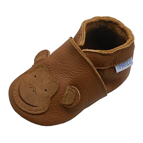 YIHAKIDS Krabbelschuhe Babyschuhe Lauflernschuhe Kleinkind Lederschuhe Hausschuhe AFFE Weiche Sohle Lernlaufschuhe (Size M, Braun, 6-12 Monate, 21/22 EU) von YIHAKIDS