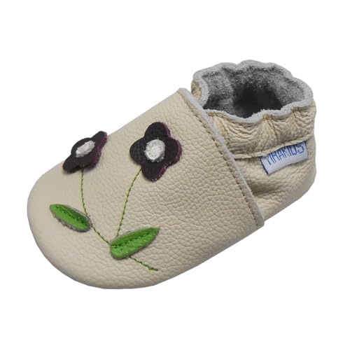 YIHAKIDS Krabbelschuhe Babyschuhe Lauflernschuhe Kleinkind Lederschuhe Hausschuhe Blume Weiche Sohle Lernlaufschuhe (Size L, Beige, 12-18 Monate, 23 EU) von YIHAKIDS