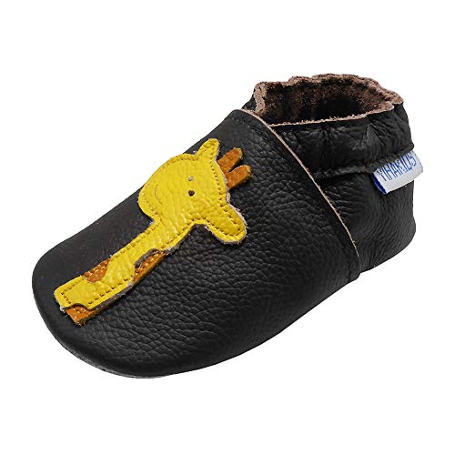 YIHAKIDS Krabbelschuhe Babyschuhe Lauflernschuhe Kleinkind Lederschuhe Hausschuhe Giraffe Weiche Sohle Lernlaufschuhe (Size L, Dunkelbraun, 12-18 Monate, 23 EU) von YIHAKIDS