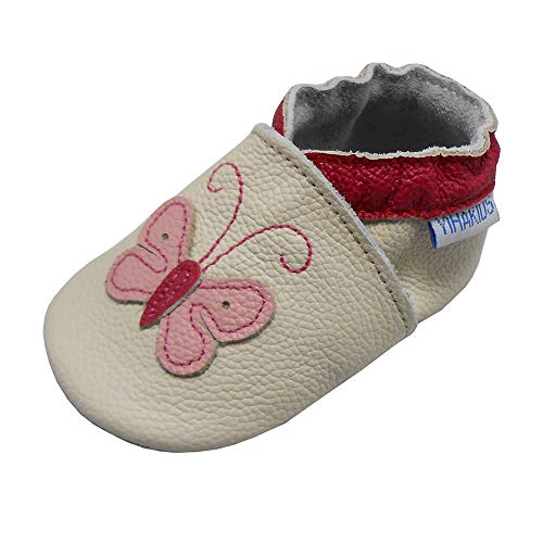 YIHAKIDS Krabbelschuhe Babyschuhe Lauflernschuhe Kleinkind Lederschuhe Hausschuhe Schmetterling Weiche Sohle Lernlaufschuhe (Size L, Beige, 12-18 Monate, 23 EU) von YIHAKIDS