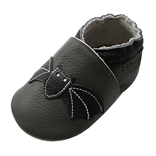 YIHAKIDS Weiche Krabbelschuhe Babyschuhe Lauflernschuhe Kleinkind Lederschuhe Hausschuhe Lernlaufschuhe (Size L,12-18 Monate,23 EU, Dunkelgrau, Fledermäuse) von YIHAKIDS