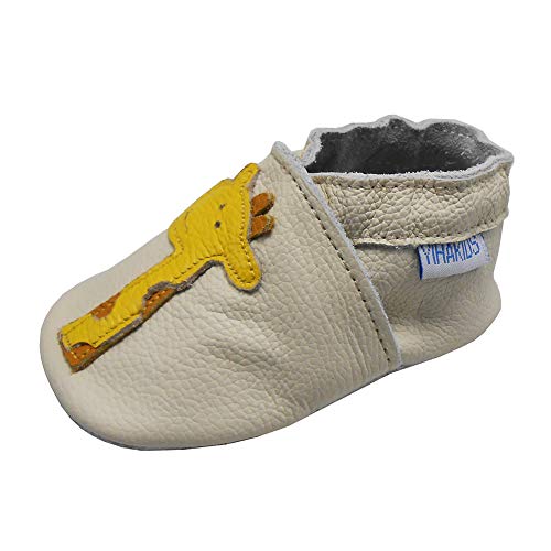 YIHAKIDS Weiche Krabbelschuhe Babyschuhe Lauflernschuhe Karikatur Giraffe Kleinkind Lederschuhe Hausschuhe Lernlaufschuhe(Size M,Beige Giraffe,6-12 Monate,21/22 EU) von YIHAKIDS