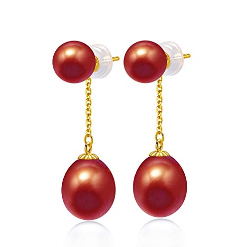 18k Gold Drop-Ohrringe 7-8 mm Süßwasserperle mit etwa 9 mm Tränenropfen Perlen Dangle Ohrringe für Frauen Geschenk von YIHANSS