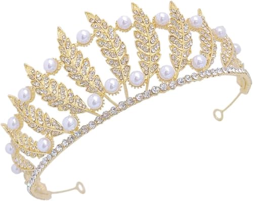 Blattperlen Kronenblatt Crownrhinestone Crystal Pearl Prom Queen Hochzeit Braut für Frauen von YIHANSS