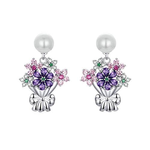 Blumenstrauß Dangle Ohrringe für Frauen Hochzeit Schmuck 925 Sterling Silber Weiß Perlenohr Original Design Blumenstrauß Dangle Ohrringe für Frauen Hochzeit Schmuck 925 Sterling Silber Weiß Perlenohr Original Design von YIHANSS