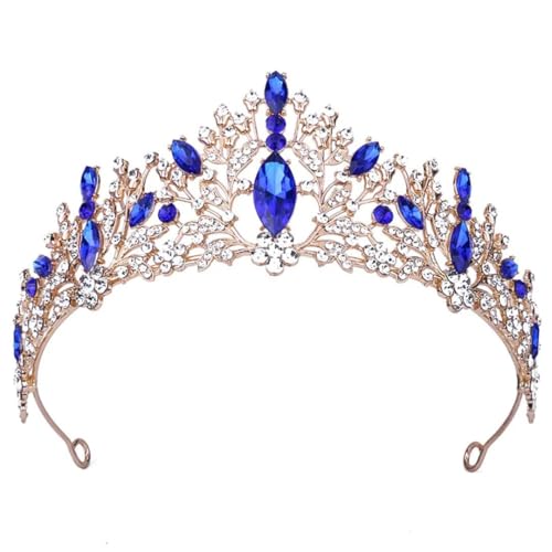 Braut -Faszinator für Frauen Strass Crown Legierung Haarzubehör Gold Royal Blue von YIHANSS