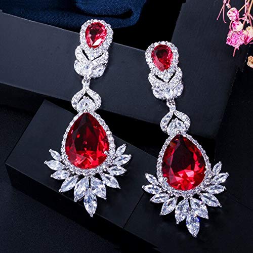 Brillante weiße rot blaugrüne Edelstein -Wasserabfall -Ohrringe für Frauen 925 Schmuck AAA Zirkon Brautohrringe von YIHANSS