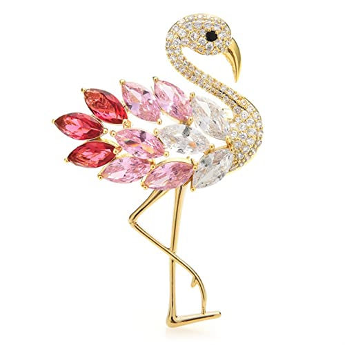 Brosche Pin für Frauen Damen Modeaccessoires Damen Elegant Luxus Flamingo Vogel Brosche Kubikzirkonia Vogel Hochzeit Bankett Brosche Weihnachtsbroschen Broschen von YIHANSS