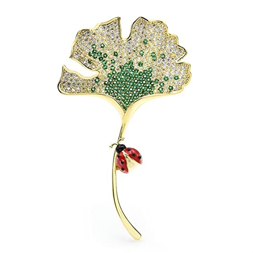 Brosche Pin für Frauen Damen Modeaccessoires Ladies Elegant Ginkgo Blattkäfer Brosche Kubikzirkonia Blume Neujahrsfeier Bankett Brosche Weihnachtsbroschen Broschen von YIHANSS