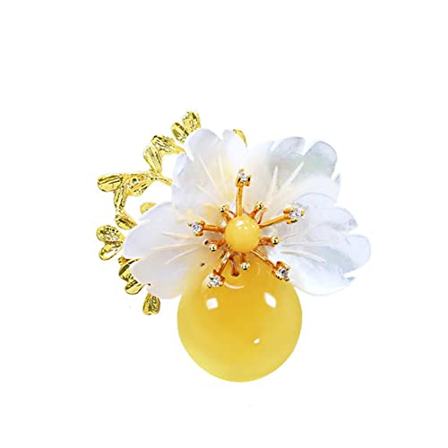 Brosche Pin für Frauen Ladies Modeaccessoires Natural Beeswachs Mutter-of-Perl-Blumenform Brosche Luxus Hochzeit Bankett Brosche Schmuck Weihnachtsbroschen Broschen von YIHANSS