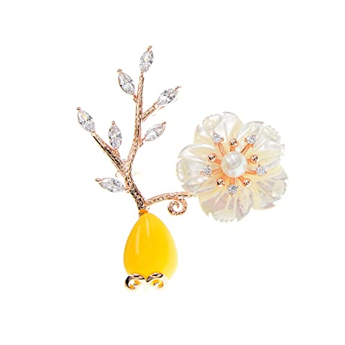 Brosche Stecknadel für Frauen Kubikzirkonia Muschel Blumenstein Vase Broschen für Frauen elegante Hochzeit Pin Brosche Pflanzen Mode Schmuck 2 Farben Weihnachtsbroschen (Farbe: Bianco) von YIHANSS