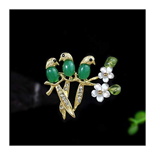 Brosche Stecknadel für Frauen Little Birds Broschen Chalcedony Bird Brosche Pins Temperament Kleidungszubehör Frauen Anzüge Kleid Bankett Brosche Geschenk (grün) Weihnachtsbroschen von YIHANSS