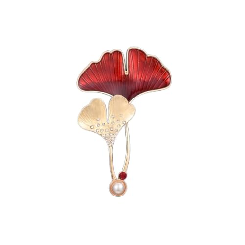 Brosche für Frauen Ginkgo Blätter Nachahmungskristall farbenfrohe Frauen Brosche Pin High-End-Brosch-Pulloverjacke mit Accessoires Brosche Pin (rot) von YIHANSS