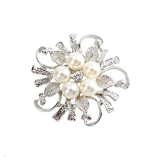 Broschen Pin -Legierung Perle Strassbrosche für Frauen elegante Kleidung Schalschalschnalle Stecknadel Juwelier Runde Bouquet Brosche Pin für Frauen Damen Mädchen Brosche (weiß) von YIHANSS