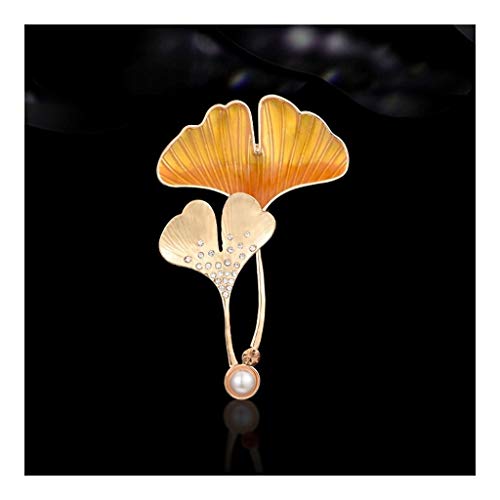 Broschen Pin Pin Ginkgo Blätter Nachahmungskristall bunte Frauen Brosche Pin High-End Brosche Pullover Jacke mit Accessoires Brosche (gelb) von YIHANSS