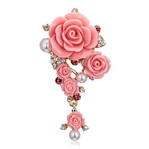 Broschen Pin Pin Sweet Pink Rose Blumenbroschen für Frauen Strassressestone Romantische Hochzeitsfeier Blume Brosche Pins Kleidung Schmuck Accessoires Brosche Brosche von YIHANSS