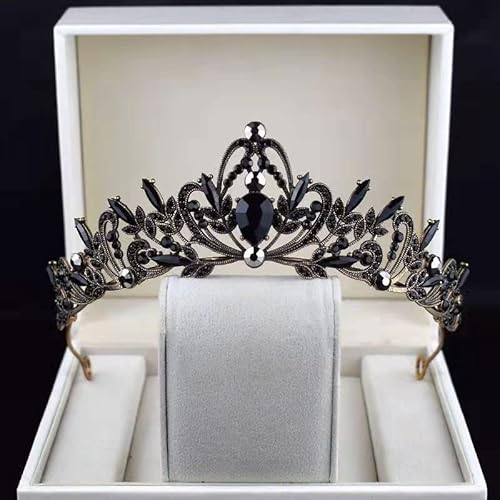 Crystal Tiara Crowns für Frauen Barock schwarze Krone für Frauen Hochzeit Braut Tiara Haarzubehör Vintage Crystal Bride Tiaras und Kronen Ehe Königin Krone (Farbe: Goldfarbe) von YIHANSS