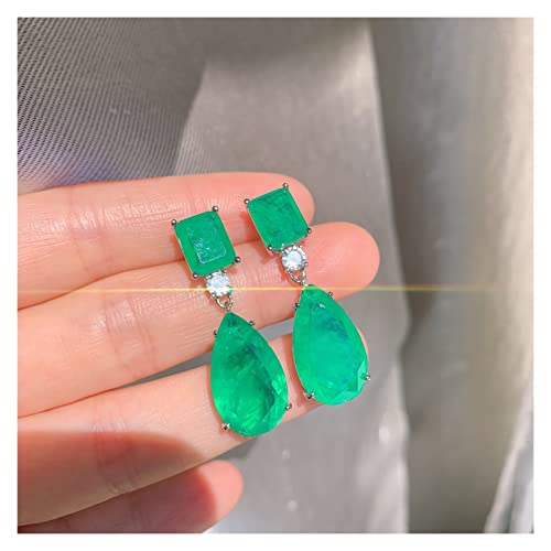 Damenohrringe Ohrringe 925 Sterling Silber Emerald Gemstone Big Drop Ohrringe Frauen Cocktailparty Fein Schmuck Geschenk Mädchen Mutter Tochter (Farbe: Gold) von YIHANSS