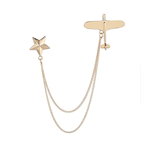 E Metal Airplane Brosche Star Quaste Kettenkragen Pinanzug Herren Corsage Revers Pins Abzeichen Broschen für Frauen Accessoires (Gold) von YIHANSS