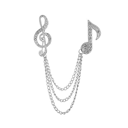E Musik Lapel Metal Quaste Kette Rassonstone Musik Note Brosche für Männer Anzug Doppelkette Lappel Pins Musik Schmuckgeschenk (Silber) von YIHANSS