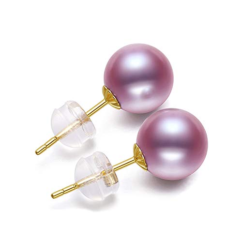 Echte 18k Gold Damen Ohrringe weibliche lila Ohrringe natürliche Süßwasserperlen Schmuck Geschenk für Frauen von YIHANSS