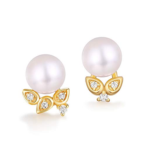 Einfache 925 Ohrringe plattiert 9k natürliche Perle weiße Zirkoniumohrringe Mori Girl Obst Ohrringe Accessoires von YIHANSS