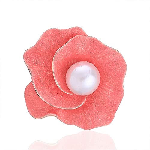 Elegante Broschen Stifte Blumenlegierung Tropfen mit Perlenbrosche Damen Kleidung Accessoires Brosche Pin Hochzeit Bankett Brosche (Rose Red Free Größe) von YIHANSS