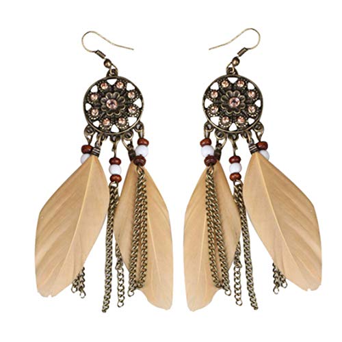 Elegante Weltfederohrringe Bohemian Retro Ohrringe Frauen Federohrringe, Farbname: Rot von YIHANSS