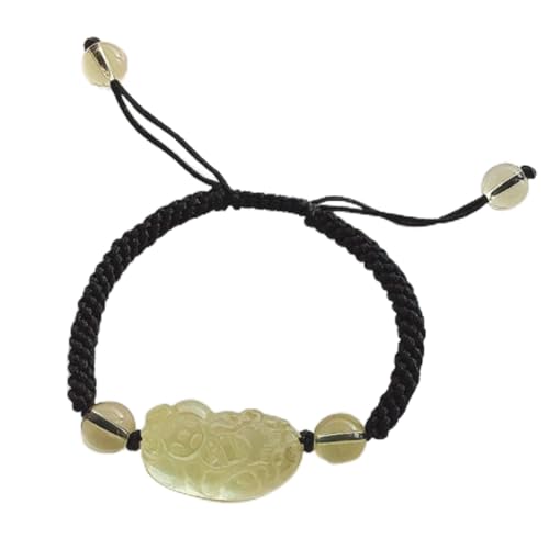Feng Shui Armband Pixiu Lucky Charm Black Obsidian Clear Quartz Rose Quarz Erdbeerquarz gelbes Quarz -Armband Pi Yao Anziehen Vermögen Geld für Frauen Männer, Rosequarz Zimt (Farbe: Gelb Quar von YIHANSS
