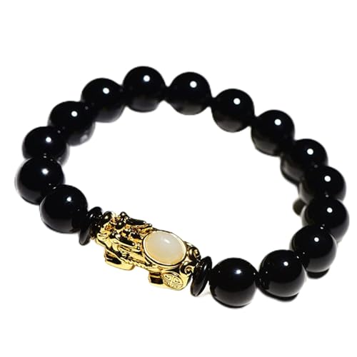 Feng Shui Pixiu Reichtum Armband Naturstein Schwarzes Achatarmband für Frauen Männer Gold Pi Yao Charme Reiki Kristallperlen Armband Quarz Amulett Lucky Reichtum Zinnober von YIHANSS