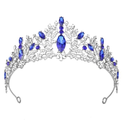 Frauen Brautkopfschmuck Kristall Strasshochzeit Kronen -Legierung Haarzubehör Gold Royal Blue von YIHANSS