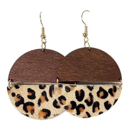Frauen Ohrringe Ohrring Leoparden Halbkreis Ohrringe Digitale Datei Blanker Kuh Leder Druck Glitzer Holz runde Statement Ohrringe Geschenkschmuck (Farbe: 10, Größe von YIHANSS