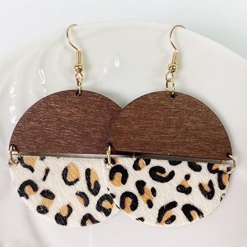 Frauen Ohrringe Ohrring Leoparden Halbkreis Ohrringe Digitale Datei Blanker Kuh Leder Druck Glitzer Holz runde Statement Ohrringe Geschenkschmuck (Farbe: 10, Größe von YIHANSS