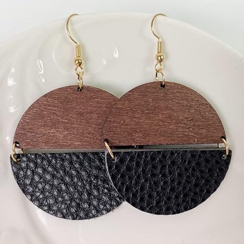 Frauen Ohrringe Ohrring Leoparden Halbkreis Ohrringe Digitale Datei Blanker Kuh Leder Druck Glitzer Holz runde Statement Ohrringe Geschenkschmuck (Farbe: 10, Größe von YIHANSS