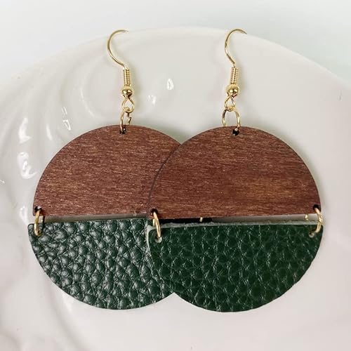 Frauen Ohrringe Ohrring Leoparden Halbkreis Ohrringe Digitale Datei Blanker Kuh Leder Druck Glitzer Holz runde Statement Ohrringe Geschenkschmuck (Farbe: 10, Größe von YIHANSS