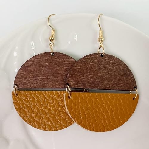 Frauen Ohrringe Ohrring Leoparden Halbkreis Ohrringe Digitale Datei Blanker Kuh Leder Druck Glitzer Holz runde Statement Ohrringe Geschenkschmuck (Farbe: 10, Größe von YIHANSS