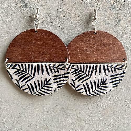 Frauen Ohrringe Ohrring Leoparden Halbkreis Ohrringe Digitale Datei Blanker Kuh Leder Druck Glitzer Holz runde Statement Ohrringe Geschenkschmuck (Farbe: 10, Größe von YIHANSS